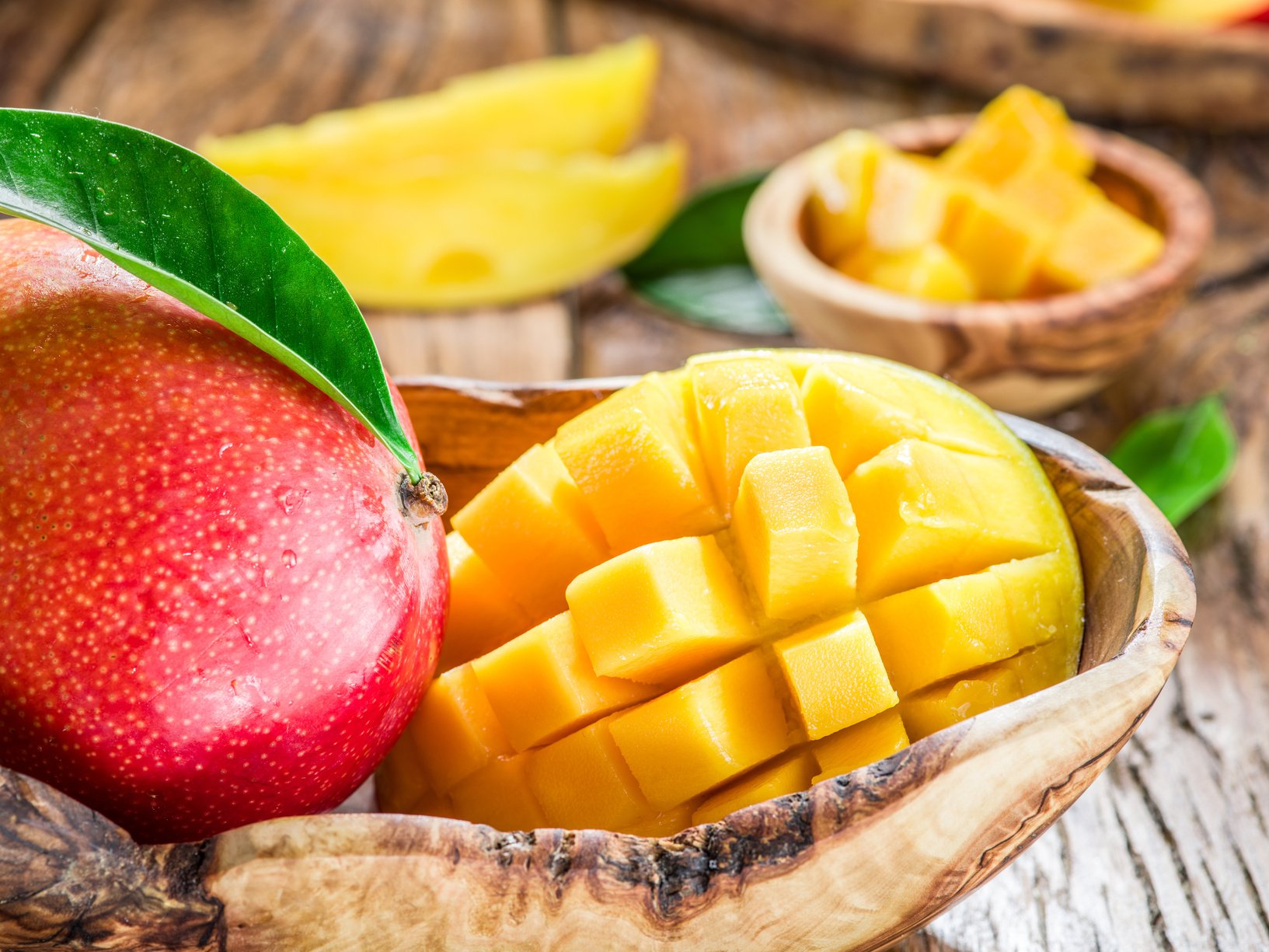 Mango fruit and mango cubes.